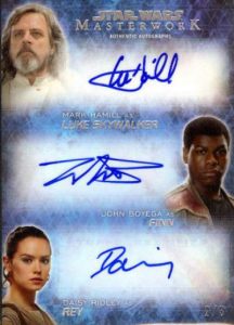 Masterwork Triple Autographs Luke Skywalker, Finn, Rey AKA Mark Hammil, John Boyega, & Daisy Ridley