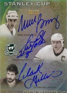 Stanley Cup Signatures Triples Mike Bossy, Denis Potvin, Clarke Gillies