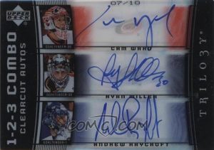 1-2-3 Combos Clearcut Autos Cam Ward, Ryan Miller, Andrew Raycroft 1-2-3 Combos Clearcut Autos Cam Ward, Ryan Miller, Andrew Raycroft
