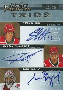 Trio Signatures Eric Staal, Justin Williams, Cam Ward