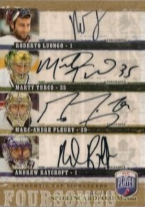 Be A Player Signatures Foursomes Roberto Luongo, Marty Turco, Marc-Andre Fleury, Andrew Raycroft