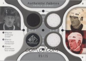 Triple Authentic Fabrics Wayne Gretzky, Mario Lemieux, Steve Yzerman