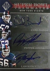 Super Bowl Teammates Triple Signatures Carl Banks, Pepper Johnson, Lawrence Taylor