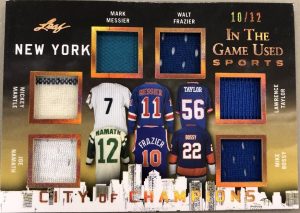 City of Champions Relics Joe Namath, Mickey Mantle, Mark Messier, Walt Frazier, Lawrence Taylor, Mike Bossy