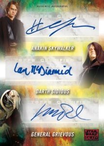 Triple Autographs Hayden Christensen as Anakin Skywalker, Ian McDiarmid as Darth Sidious, & Matthew Wood as General Grievous
