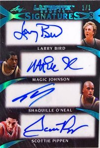 Ultimate Signatures 8 Front Larry Bird, Magic Johnson, Shaquille O'Neal, Scottie Pippen
