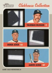 Clubhouse Collection Triple Relics Thurmon Munson, Derek Jeter, Aaron Judge MOCK UP