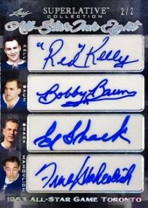 All-Star Ink 8 Auto Front Red Kelly, Bobby Baun, Ed Shack, Frank Mahovlich, Gordie Howe, Pierre Pilote, Bobby Hull, Alex Delvecchio