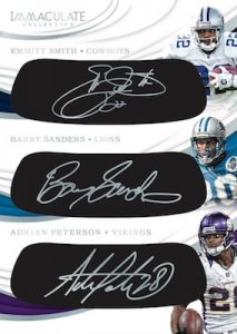 Eye Black Triple Autos Emmitt Smith, Barry Sanders, Adrian Peterson MOCK UP