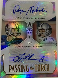 Passing the Torch Quad Auto Front Roger Staubach, Troy Aikman