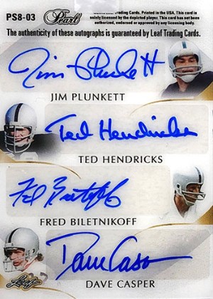 Pearl Signatures 8 Back Jim Plunkett, Ted Hendricks, Fred Biletnikoff, Dave Casper