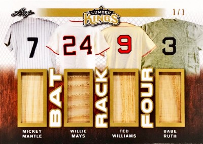 Bat Rack 4 Relics Mickey Mantle, Willie Mays, Ted Williams, Babe Ruth