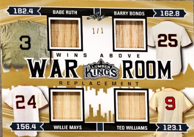 W.A.R. Room Relics Babe Ruth, Barry Bonds, Willie Mays, Ted Williams