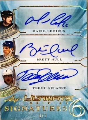 Ultimate Signatures 6 Front Mario Lemieux, Brett Hull, Teemu Selanne