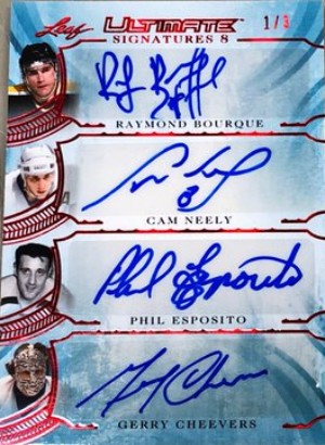Ultimate Signatures 8 Front Raymond Bourque, Cam Neely, Phil Esposito, Gerry Cheevers