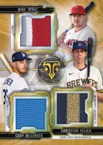 Triple Threads Combo Relic Gold Mike Trout, Christian Yelich, Cody Bellinger MOCK UP