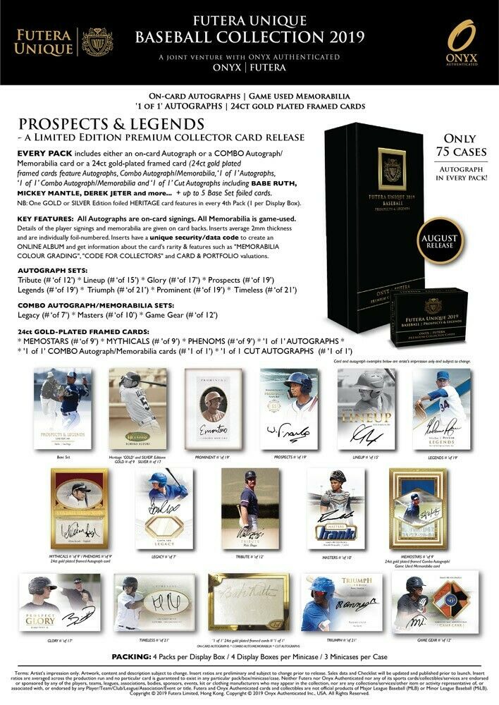 2019 Futera Unique Baseball Collection Prospect & Legends