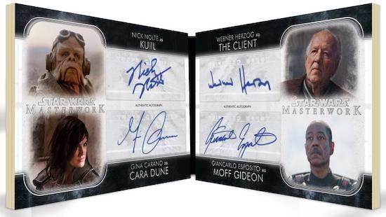 Quad Auto Book Nick Nolte as Kuill, Gina Carano as Cara Dune, Werner Herzog as The Client, Giancarlo Esposito as Moff Gideon MOCK UP Quad Auto Book Nick Nolte as Kuill, Gina Carano as Cara Dune, Werner Herzog as The Client, Giancarlo Esposito as Moff Gideon MOCK UP