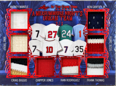 A Midsummer's Night Dream Relics Red Mickey Mantle, Mike Trout, Craig Biggio, Chipper Jones, Ivan Rodriguez, Frank Thomas, Ozzie Smith, Ken Griffey Jr