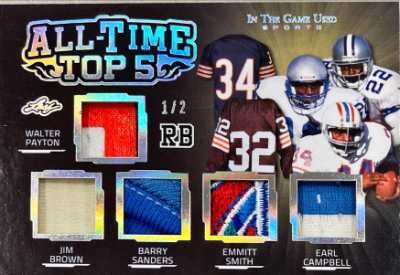 All-Time Top 5 Relics Silver Walter Payton, Jim Brown, Barry Sanders, Emmitt Smith, Earl Campbell