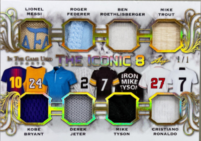 The Iconic 8 Relics Gold Lionel Messi, Roger Federer, Ben Roethlisberger, Mike Trout, Kobe Bryant, Derek Jeter, Mike Tyson, Cristiano Ronaldo