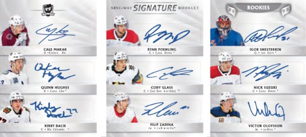 9-Way Signature Booklets Cale Makar, Quinn Hughes, Kirby Dach, Ryan Poehling, Cody Glass, Filip Zadina, Igor Shesterkin, Nick Suzuki, Victor Olofsson MOCK UP 9-Way Signature Booklets Cale Makar, Quinn Hughes, Kirby Dach, Ryan Poehling, Cody Glass, Filip Zadina, Igor Shesterkin, Nick Suzuki, Victor Olofsson MOCK UP