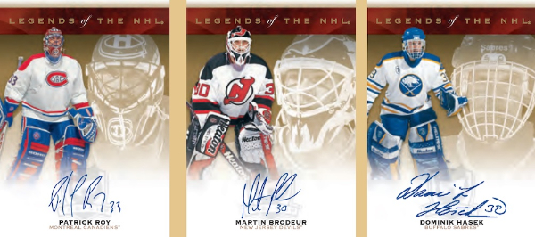 Legends of the NHL Triple Signed Booklet Patrick Roy, Martin Brodeur, Dominik Hasek MOCK UP