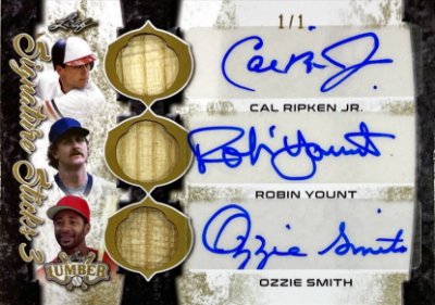 Signature Sticks 3 Auto Gold Cal Ripken Jr, Robin Yount, Ozzie Smith Signature Sticks 3 Auto Gold Cal Ripken Jr, Robin Yount, Ozzie Smith