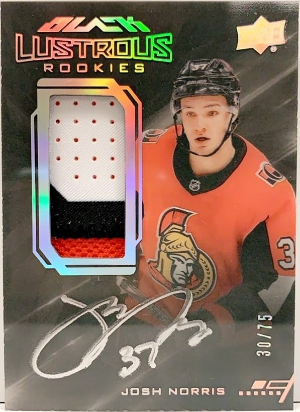 UD Black Lustrous Rookie Auto Patch Josh Norris UD Black Lustrous Rookie Auto Patch Josh Norris