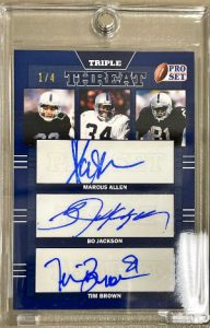 Pro Set Triple Threats Auto Navy Blue Marcus Allen, Bo Jackson, Tim Brown