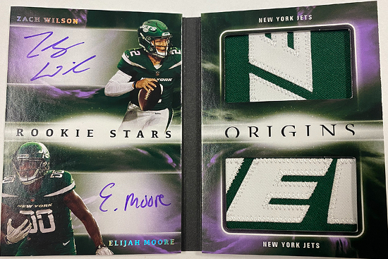 Rookie Stars Dual Patch Signature Booklet Zach Wilson, Elijah Moore