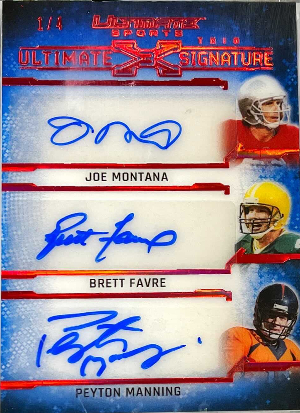 Ultimate X Signatures Trio Red Spectrum Holofoil Joe Montana, Brett Favre, Peyton Manning