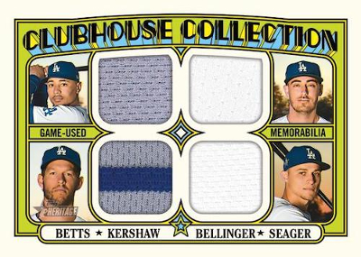 Clubhouse Collection Quad Relics Mookie Betts, Clayton Kershaw, Cody Bellinger, Cory Seager MOCK UP
