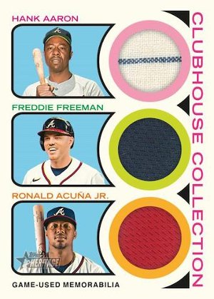 Clubhouse Collection Triple Relic Hank Aaron, Freddie Freeman, Ronald Acuna Jr, MOCK UP