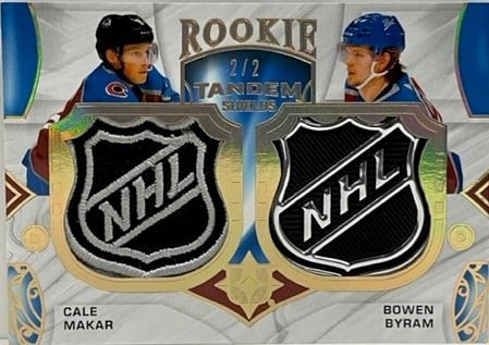 Rookie Tandems Shield Patch Cale Makar, Bowen Byram - Checklistcenter.com
