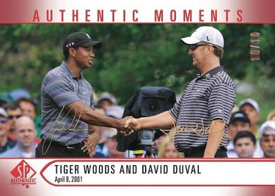 Base Limited Authentic Moments Dual Auto Red Foil Tiger Woods, David Duval