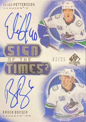 Sign of the Times Auto 2 Elias Pettersson, Brock Boeser