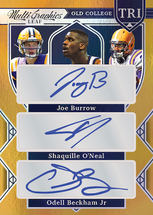 Old College Tri Auto Gold Spectrum Joe Burrow, Shaquille O'Neal, Odell Beckham Jr MOCK UP
