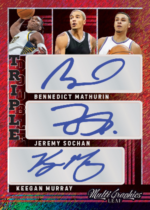Triple Double Auto Red Wave Shimmer Front Bendeict Mathurin, Jeremy Sochan, Keegan Murray MOCK UP