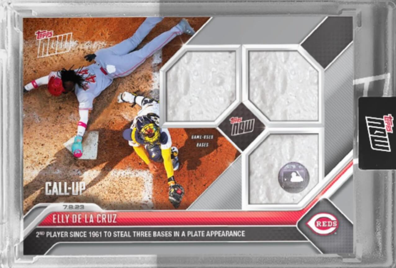 Elly De La Cruz with 3 Stolen Bases in One Plate Appearance Triple Memorabilia Card from Topps