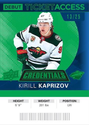 2020-21 Base Debut Ticket Access Update Green Kirill Kaprizov MOCK UP