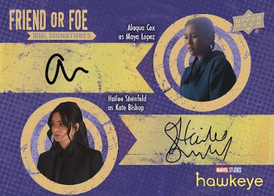 Friend or Foe Dual Signatures Hailee Steinfeld as Kate Bishop. Alaqua Cox as Maya Lopez MOCK UP