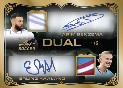 Dual Jersey Auto Gold Spectrum Karim Benzema, Erling Haaland MOCK UP
