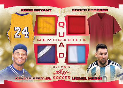 Ultimate Quad Memorabilia Red Spectrum Kobe Bryant, Roger Federer, Ken Griffey Jr, Lionel Messi MOCK UP