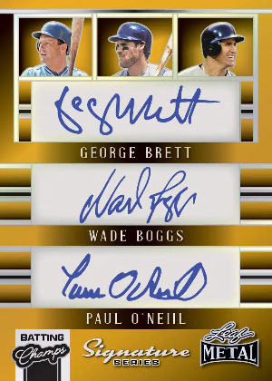Signature Batting Champs Gold Front George Brett, Wade Boggs, Paul O'Neil MOCK UP