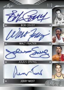 Pearl Signatures 8s Front Bob Cousy, Walt Frazier, Julius Erving, Jerry West MOCK UP