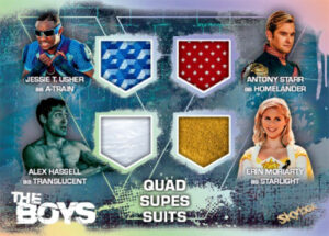 Quad Supes Suits Jessie T Usher as A-Train, Alex Hassell as Transclucent, Antony Starr as Homelander, Erin Moriarty as Starlight MOCK UP
