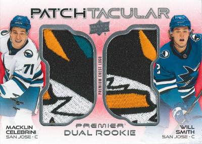 Dual Rookie Patch-Taculars Logo Macklin Celebrini, Will Smith Dual Rookie Patch-Taculars Logo Macklin Celebrini, Will Smith