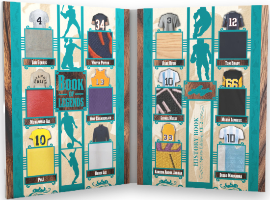 The Book of Legends Lou Gehrig, Muhammad Ali, Pelé, Walter Payton, Wilt Chamberlain, Bruce Lee, Babe Ruth, Lionel Messi, Kareem Abdul-Jabbar, Tom Brady, Mario Lemieux, Diego Maradona MOCK UP