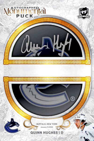 Autographed Monumental Puck Booklets Quinn Hughes MOCK UP